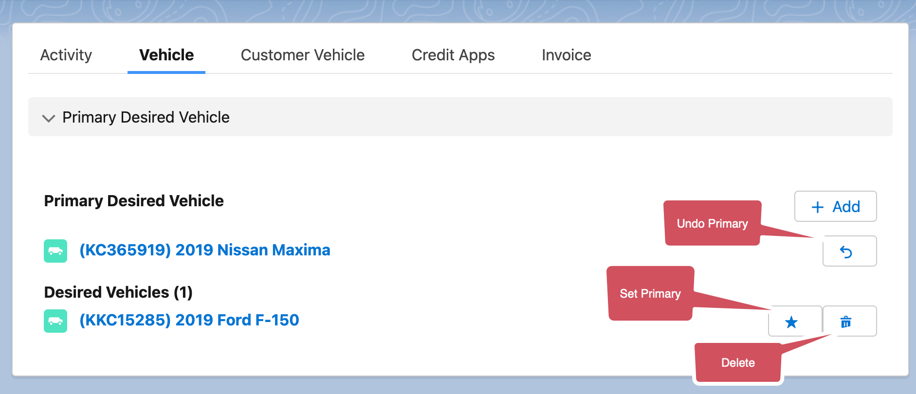 Add a Desired Vehicle