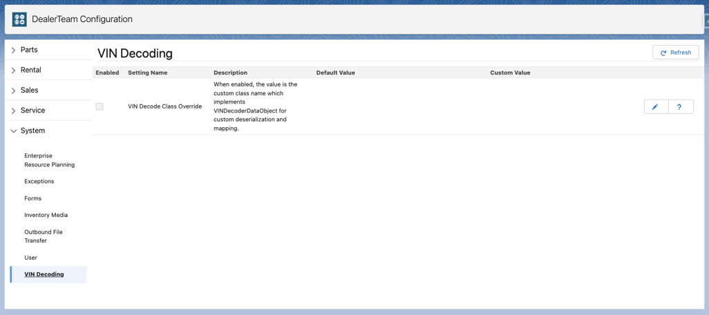 VIN Decoding Configuration
