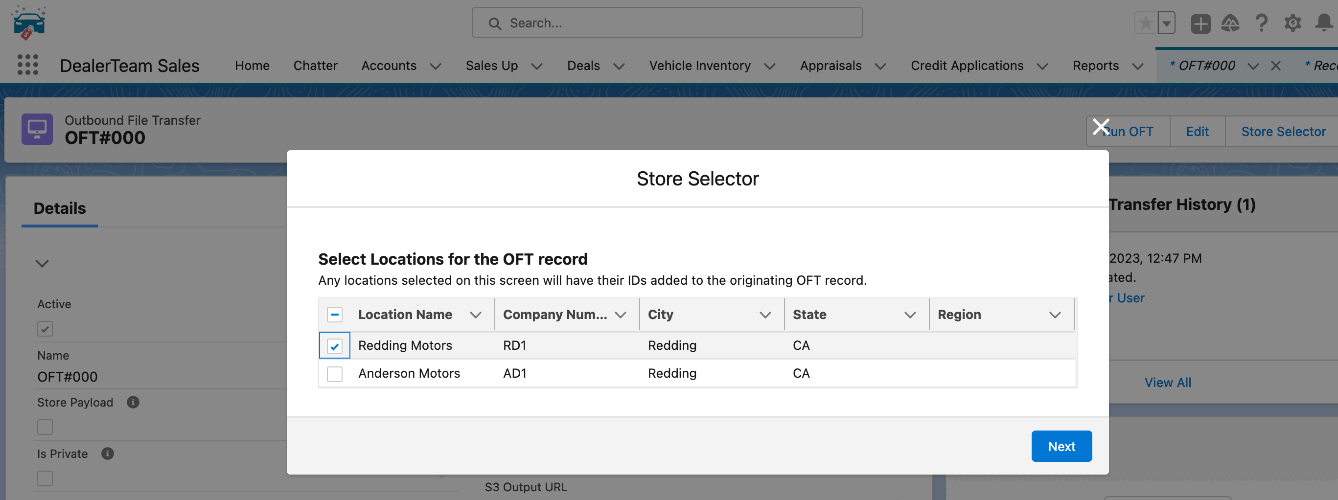 Select stores to include in Outbound File Transfers