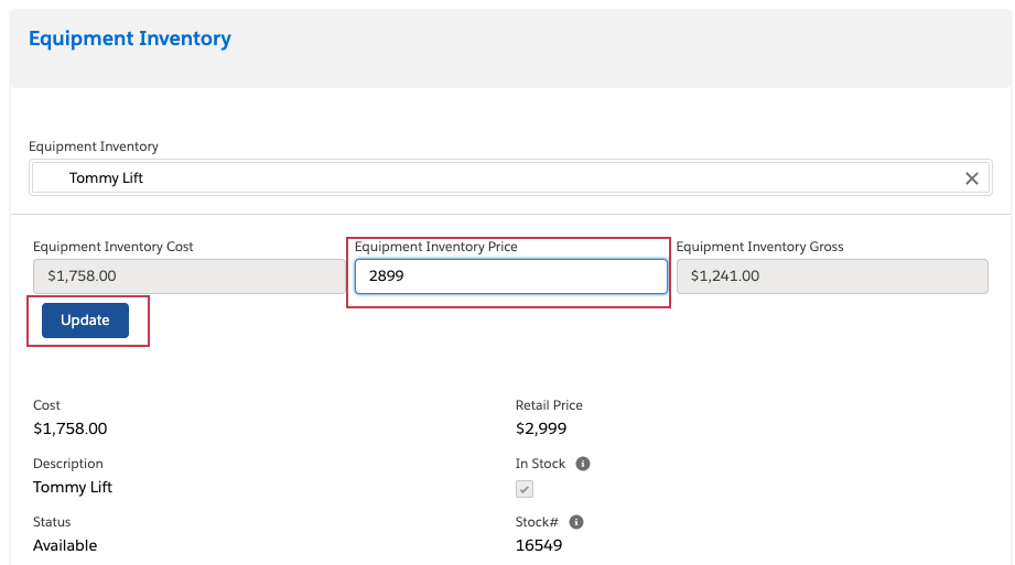 How to add a discount to Equipment Inventory