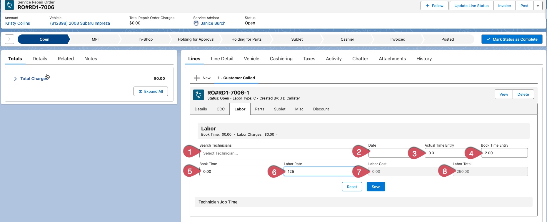 How to add Labor Charges to a Service Repair Order