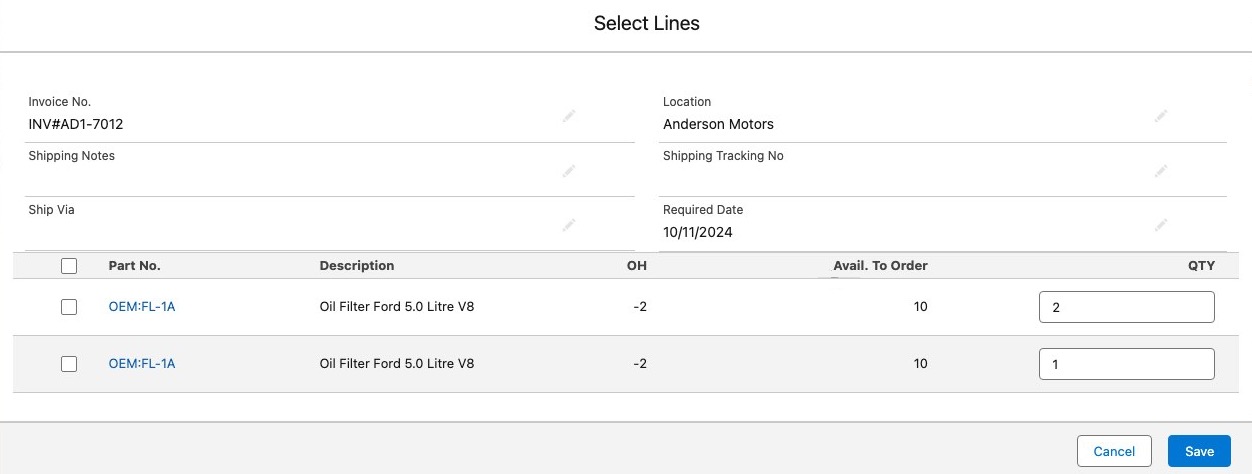 Enhanced Parts Invoice Line Manager with Improved Parts Transfer ...