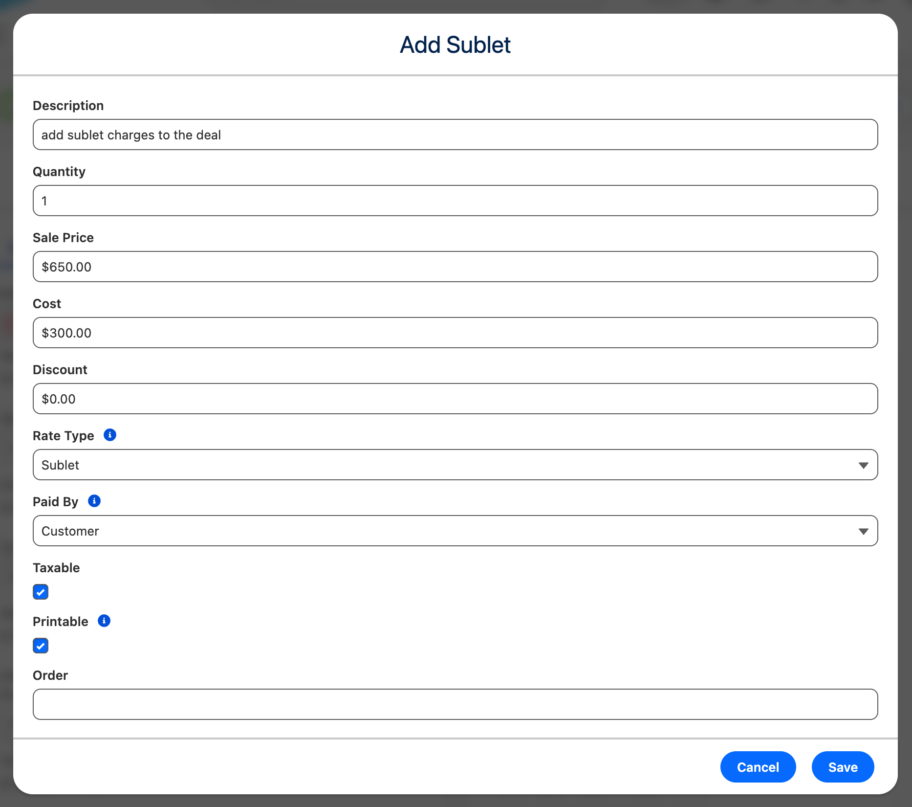 Add Sublet to a Deal
