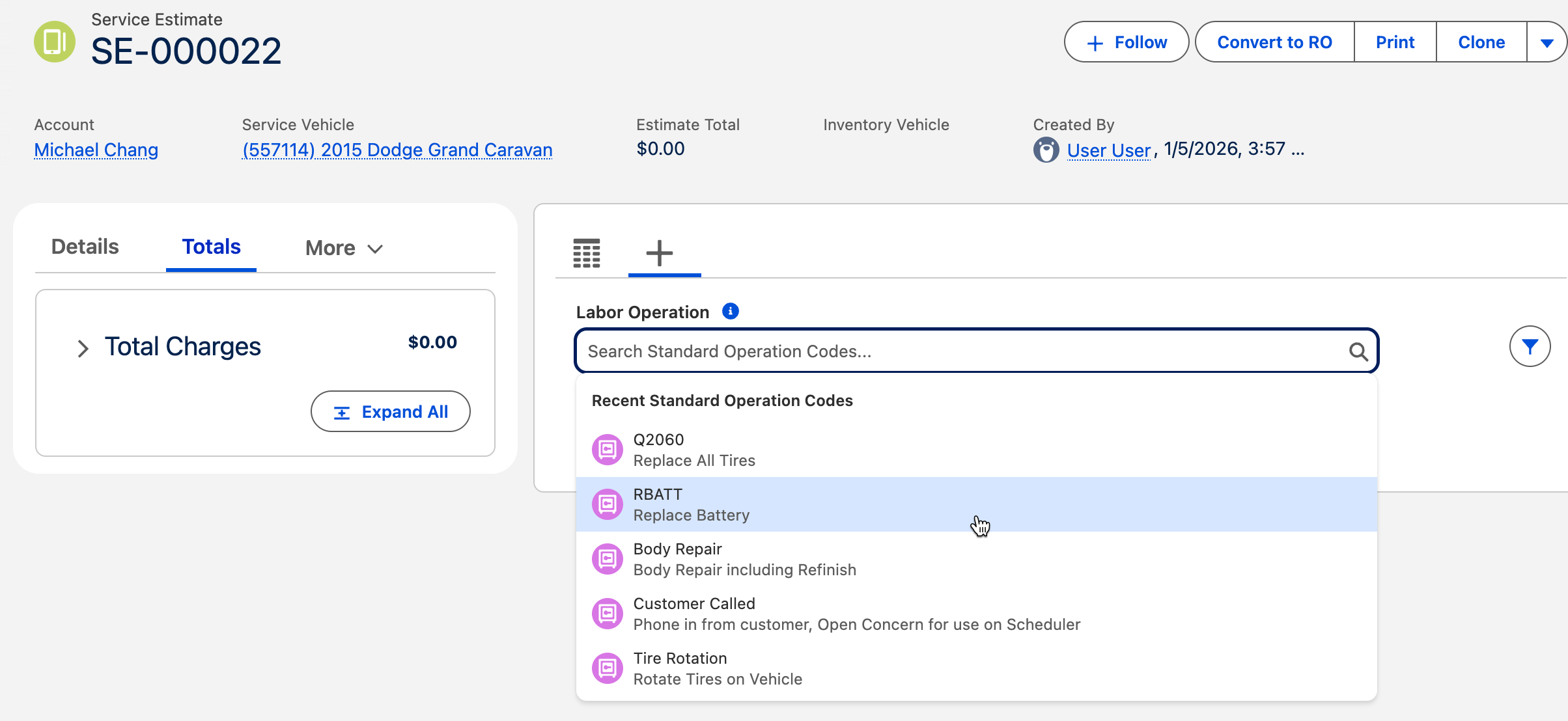Add Labor Lines to the Service Estimate