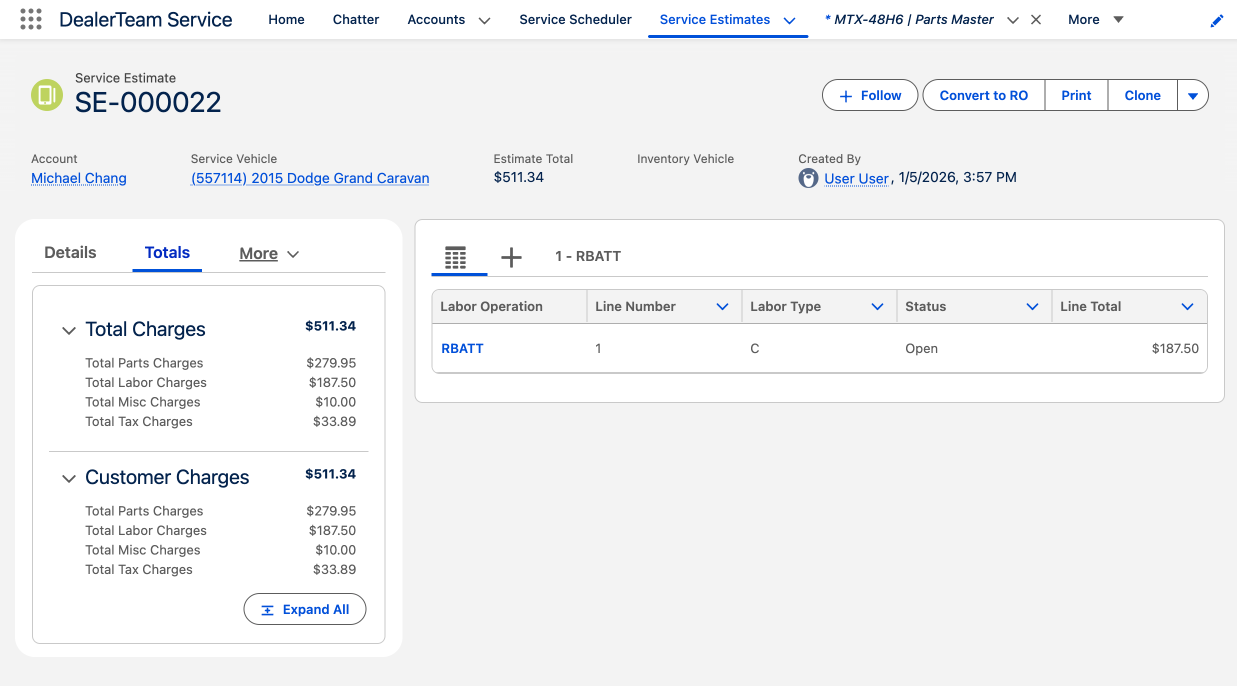 Add Labor Lines to the Service Estimate