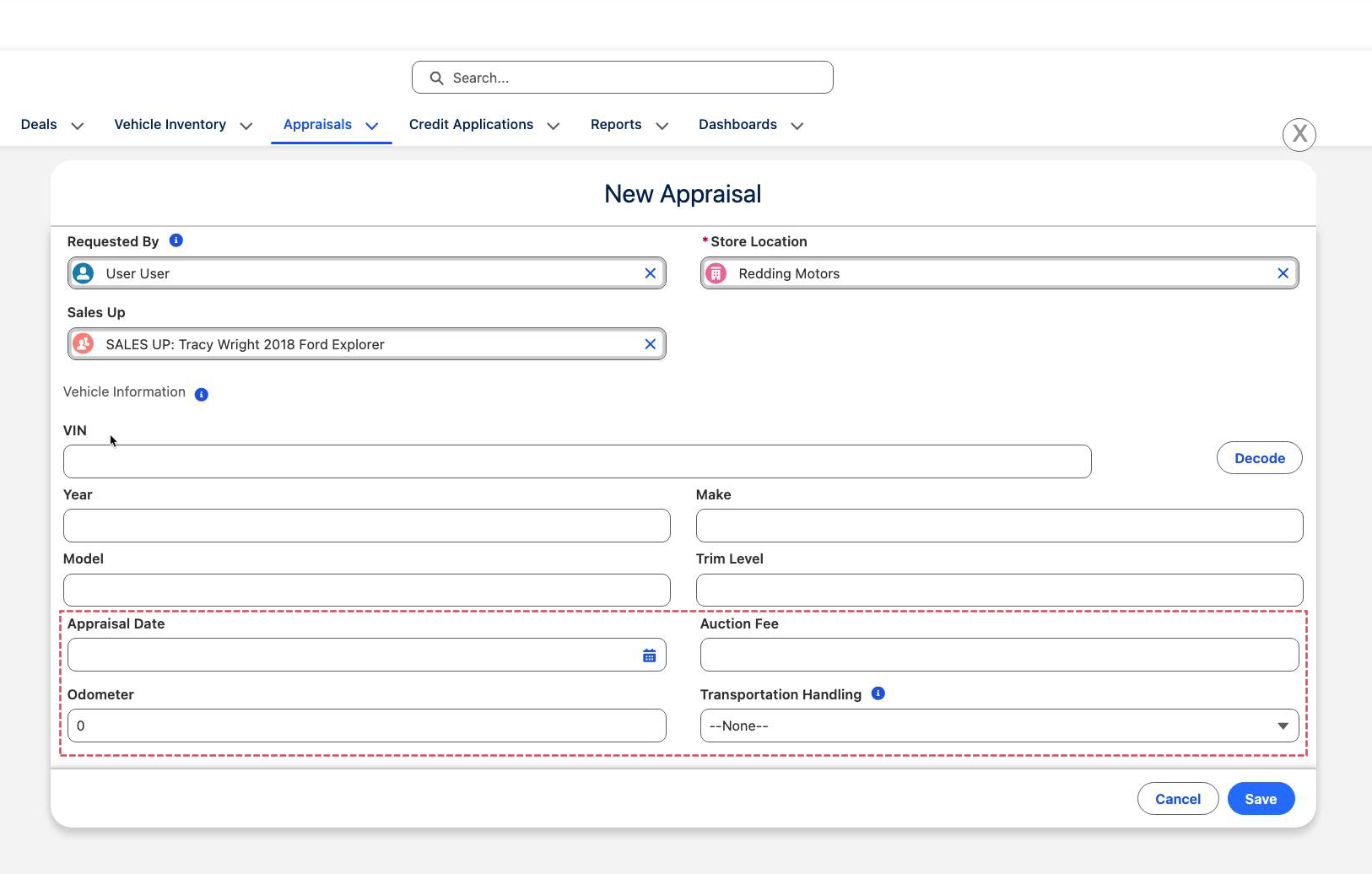 Dynamic Field Set Support for New Appraisal Screen